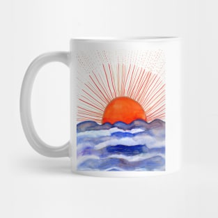 Golden Sun rising above the Ocean Watercolor Illustration Mug